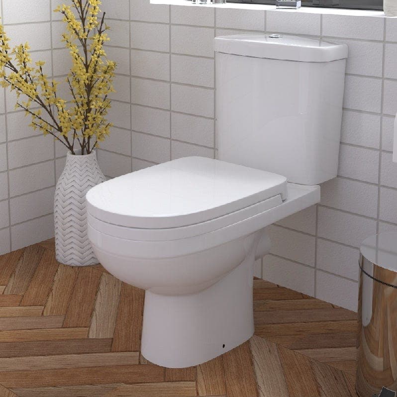 iBathUK Toilets > Close Coupled Toilets Sleek Modern Ceramic Close Coupled Toilet - White