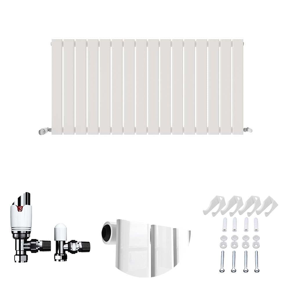 VeeBath Heating > Designer Radiators 600x1216mm + White Sloane Designer Horizontal Single Column Flat Panel Radiator with Angled Valve