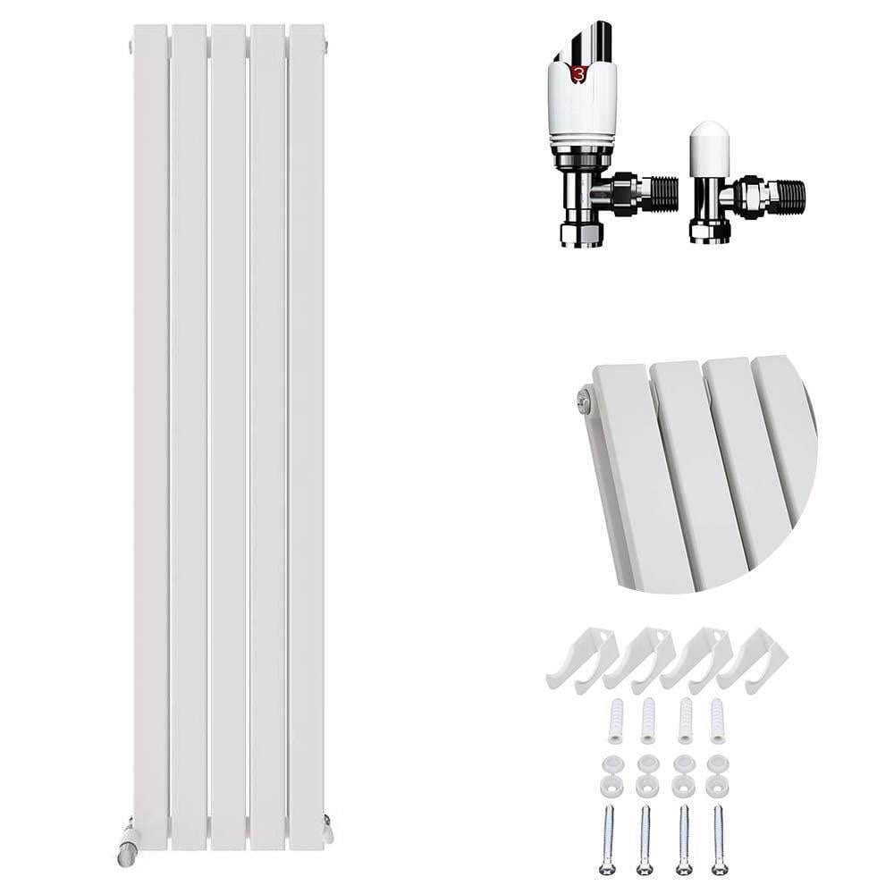 VeeBath Heating > Designer Radiators 1600x380mm + White Sloane Designer Vertical Double Column Flat Panel Radiator with Angled Valve