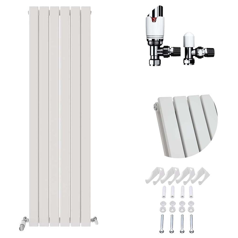 VeeBath Heating > Designer Radiators 1600x456mm + White Sloane Designer Vertical Double Column Flat Panel Radiator with Angled Valve