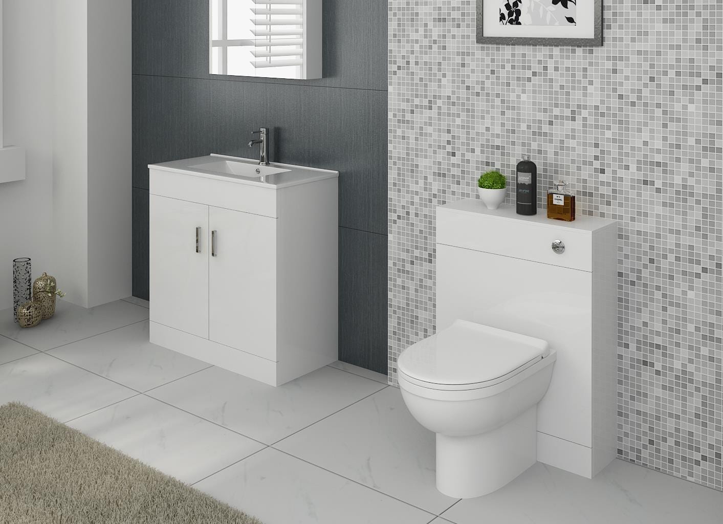 VeeBath Furniture > Combination Vanity Units Bundle 5 Sphinx Bathroom Furniture Set with Vanity Basin Cabinet, WC Unit, Toilet Pan & Cistern