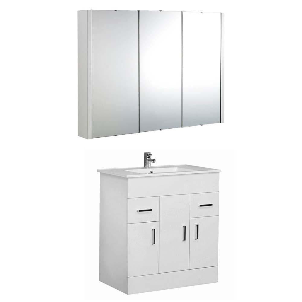 VeeBath Furniture > Vanity Units 800mm Vanity Mirror & Cabinet Sphinx Bathroom Vanity Basin Unit and Wall Mirror Set