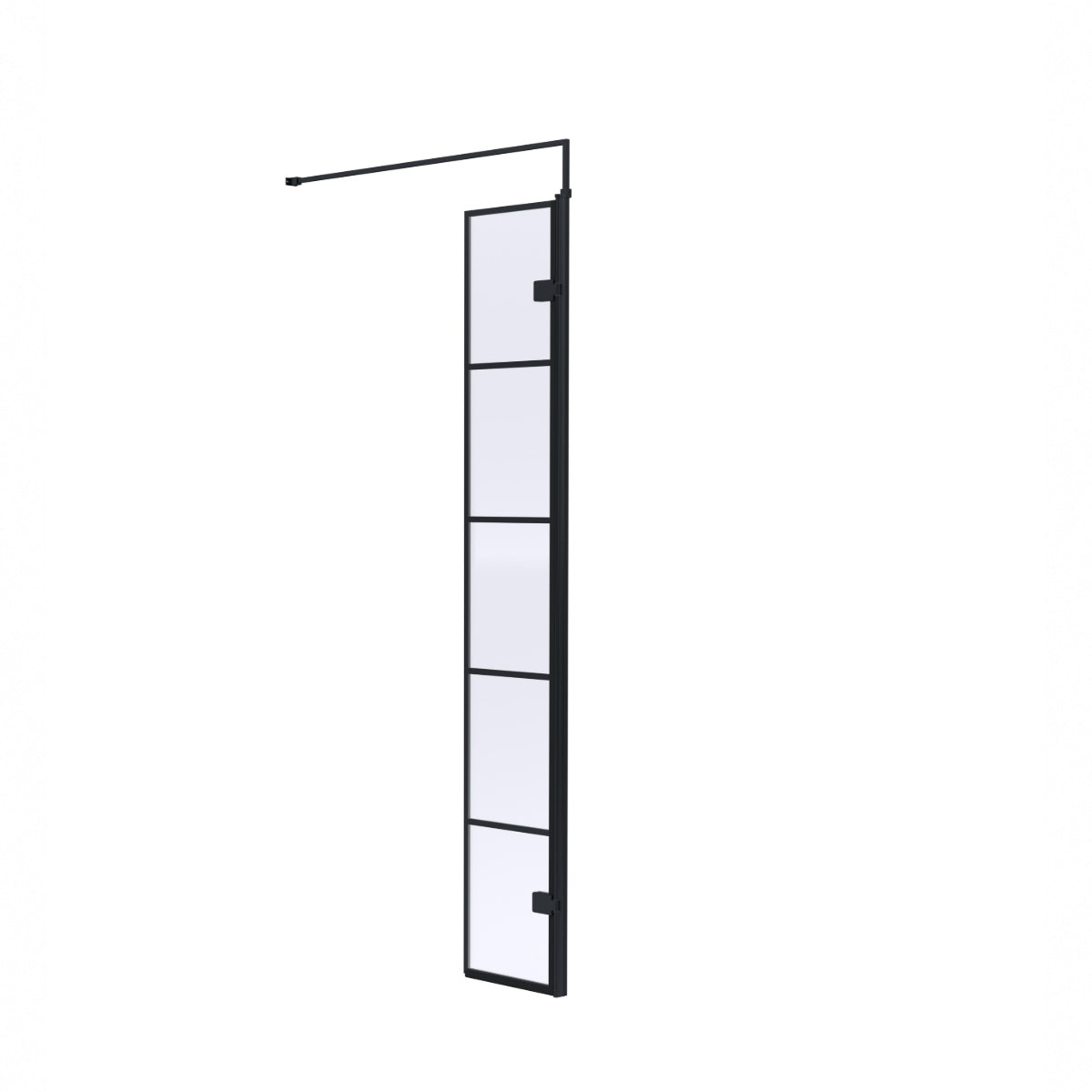 Aspect 8mm Glass Wetroom Return Panel With Support Bar - Matt Black