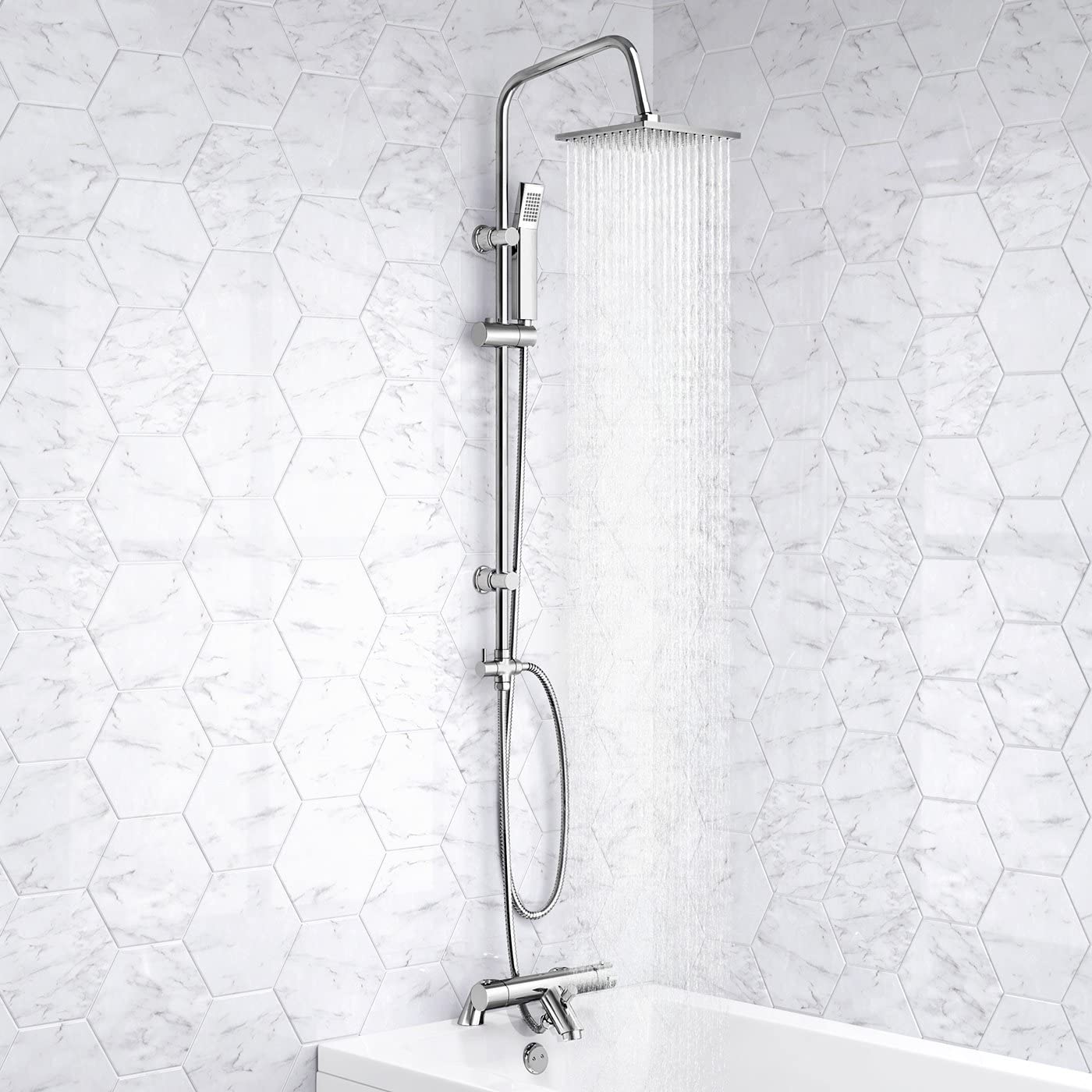 iBathUK Elevex Thermostatic Shower Mixer Set with Bath Filler, Fixed Head & Handset - Chrome