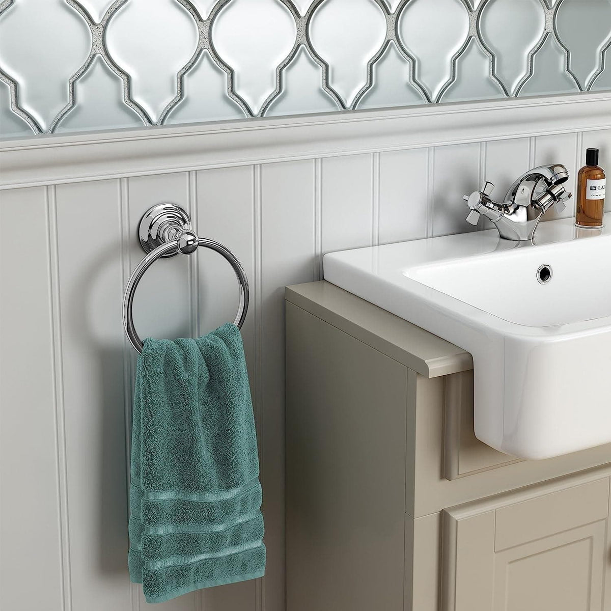 Bathroom > Bathroom Accessories iBathUK Traditional Towel Ring Holder Wall Mounted Round Bathroom Accessory