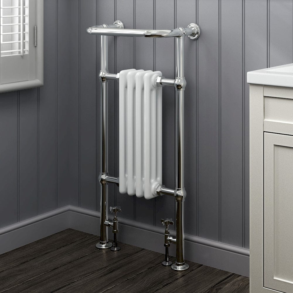 Bathroom4less Heating,Heated Towel Rails,Column Radiators 479mm x 952mm Traditional Vertical Heated Towel Radiator - 4 Column - Chrome&White