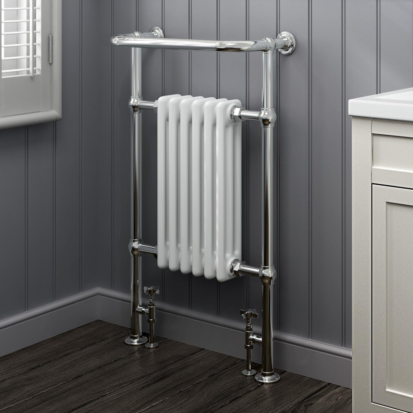 Bathroom4less Heating,Heated Towel Rails,Column Radiators 568mm x 952mm Traditional Vertical Heated Towel Radiator - 4 Column - Chrome&White