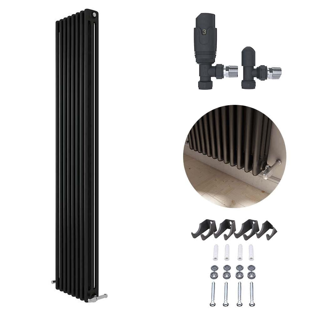 VeeBath Two or Three Column Radiator Anthracite Grey with Angled Thermostatic Valve