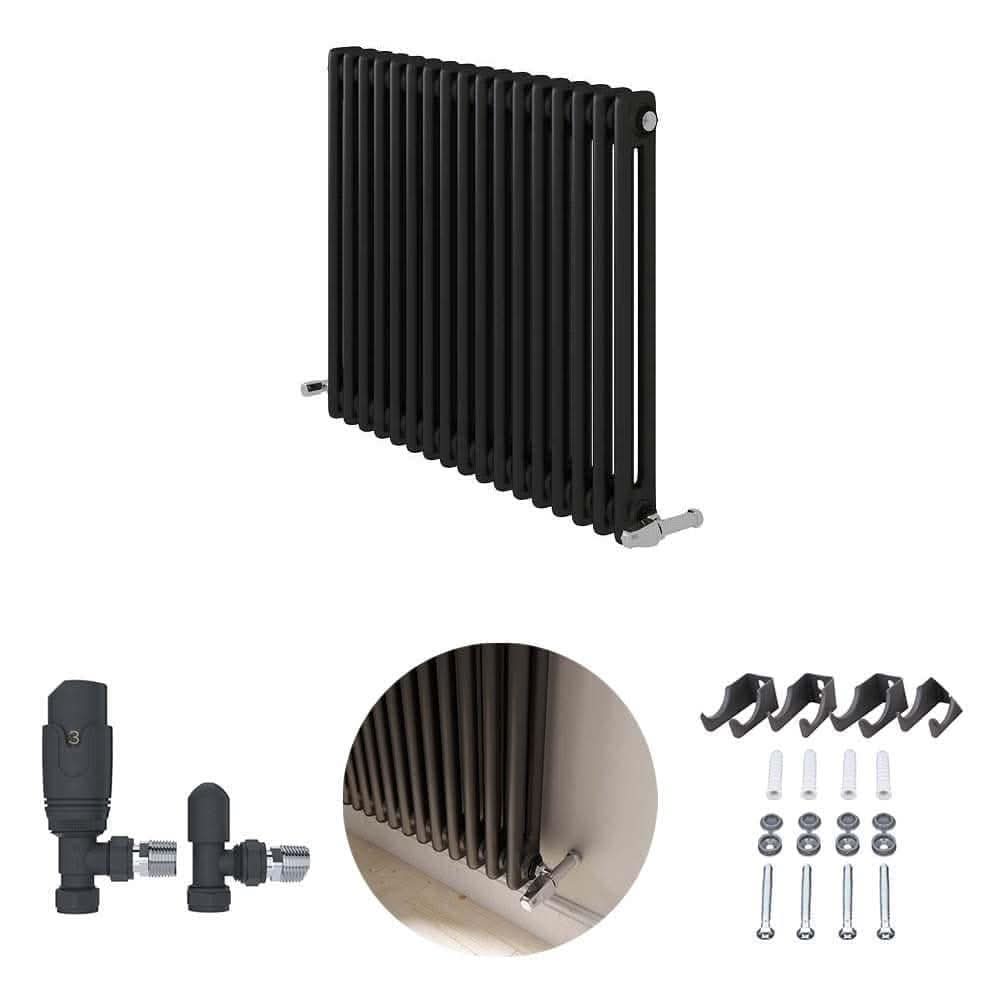 VeeBath 2 Column / 600x605mm Two or Three Column Radiator Anthracite Grey with Angled Thermostatic Valve