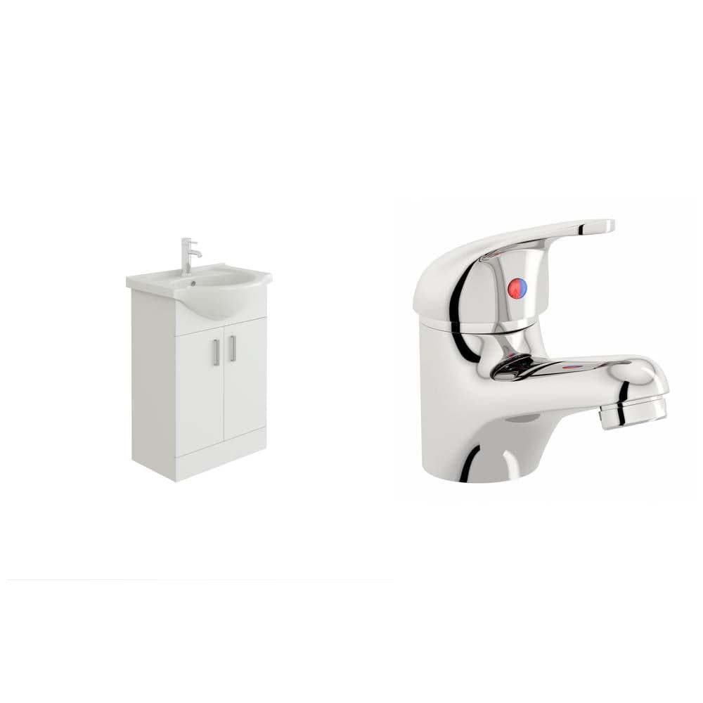 VeeBath Furniture > Vanity Units 550mm Vanity Unit & Mixer Tap Vanity Basin Cabinet Furniture Mono Chrome Basin Mixer Tap