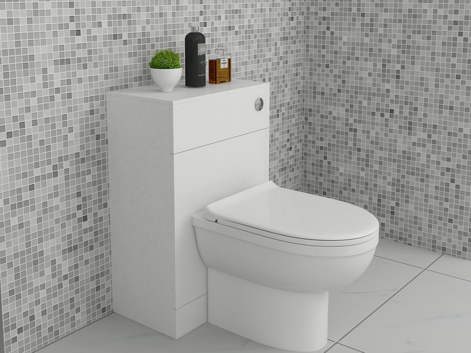 VeeBath Toilets > Back To Wall Toilets D-Shaped 600 x 300mm VeeBath Bathroom Toilet Furniture with Soft Close Seat and Cistern
