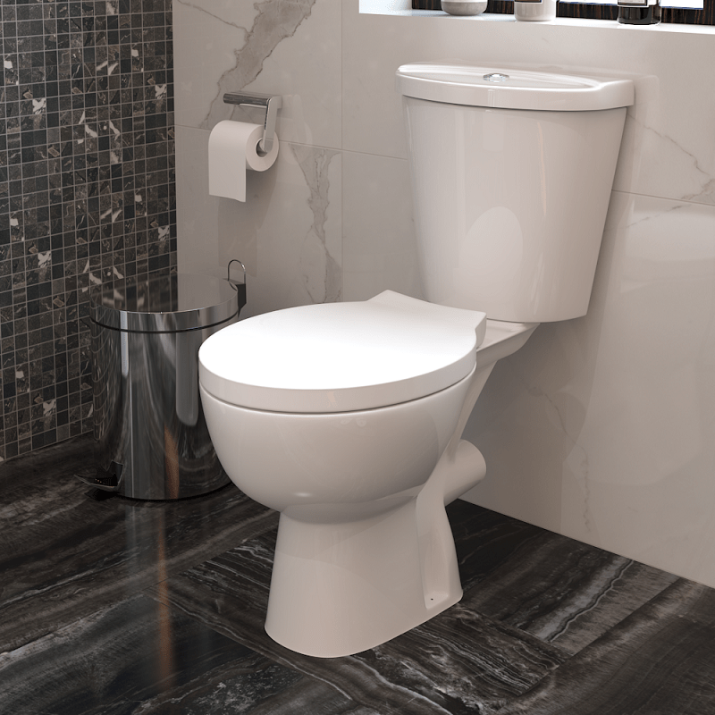 VeeBath Toilets > Close Coupled Toilets VeeBath Round Close Coupled Toilet With Cistern And Seat - White