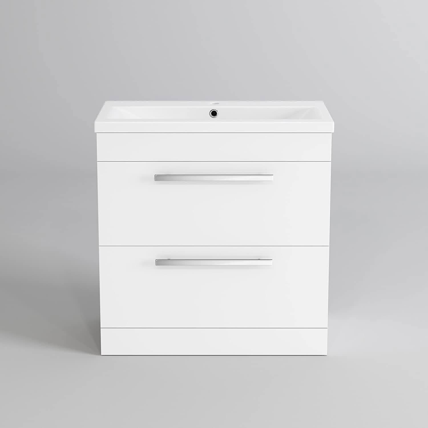 Avon 2 Drawer Floorstanding Vanity Unit With Basin - 800mm x 800mm - 1 Tap Hole - Gloss White