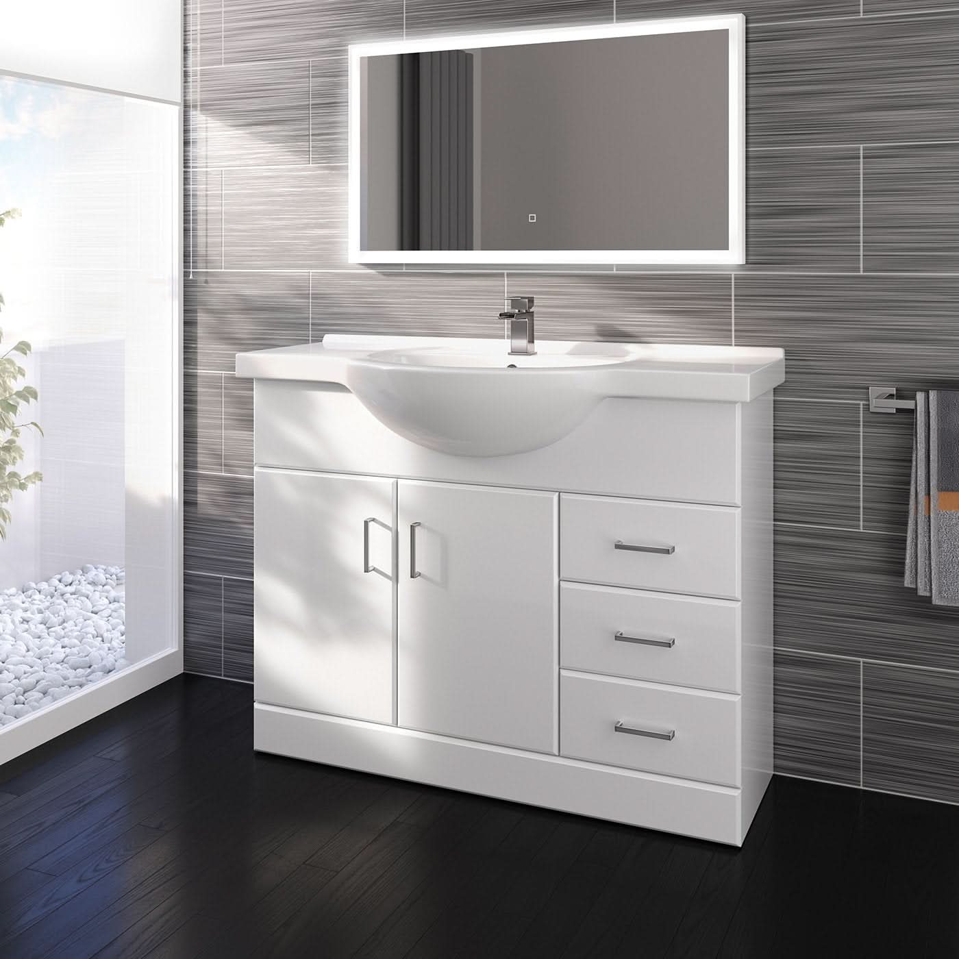 iBathUK Quartz Basin Vanity Unit, Sink Cabinet with Drawers, Modern Bathroom Storage Furniture, Vanity Unit with Basin, White Gloss, 1050mm