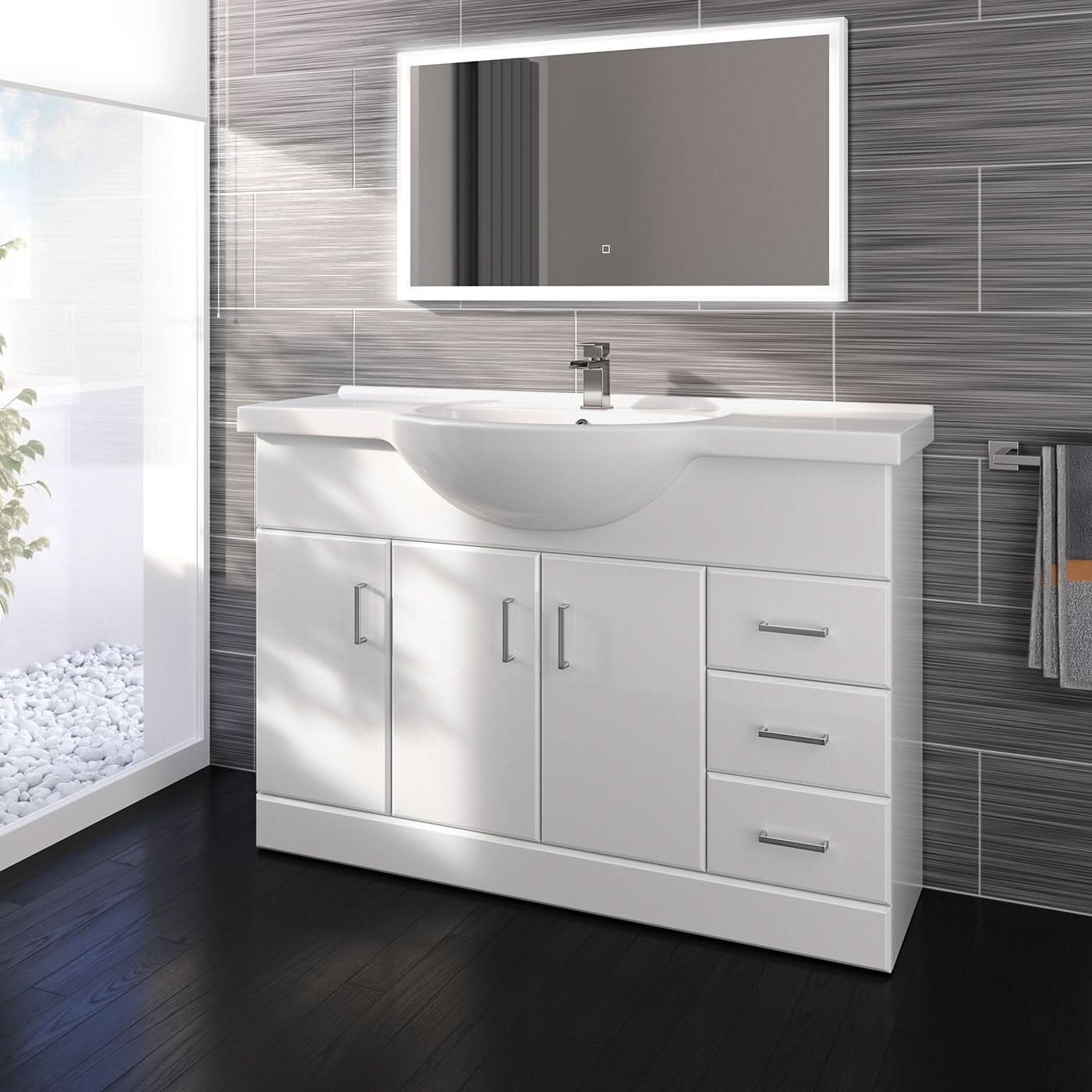 iBathUK Quartz Basin Vanity Unit, Sink Cabinet with Drawers, Modern Bathroom Storage Furniture, Vanity Unit with Basin, White Gloss, 1200mm