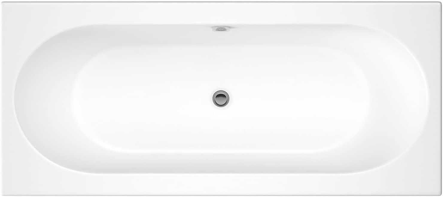 iBathUK Olira Double Ended Rectangular Acrylic Bathtub with Rounded Interior, White Gloss Bathroom Bath, 1700 x 750mm