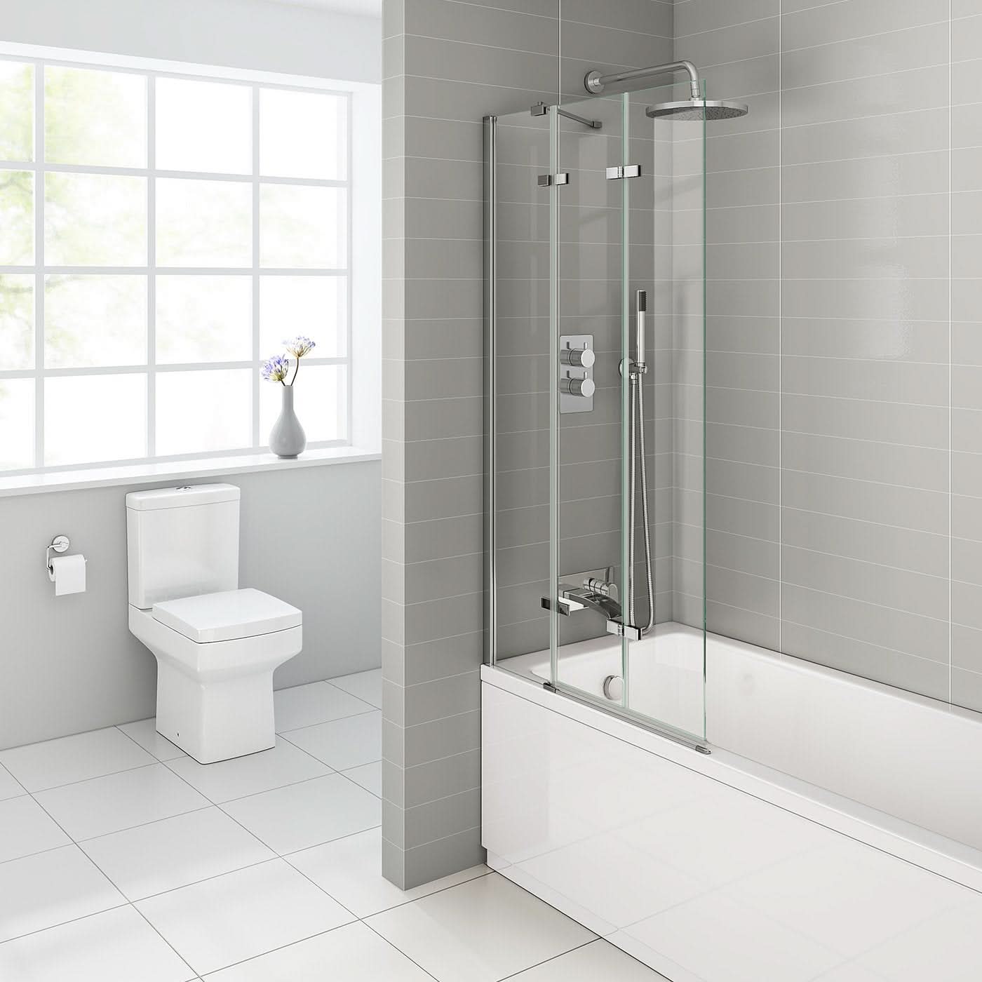 iBathUK Flexa Luxury Folding Bath Shower Screen, Pivot Glass Door Panel, Left Hand, Space-Saving Design, Modern Bath Shower Screen, Chrome, 800mm