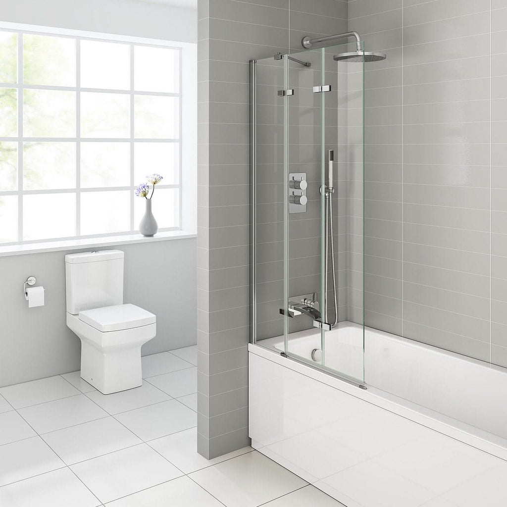 Operable Shower Screen iBathUK 800 x 1400mm Folding Bath Shower Screen with Pivot Glass Panel