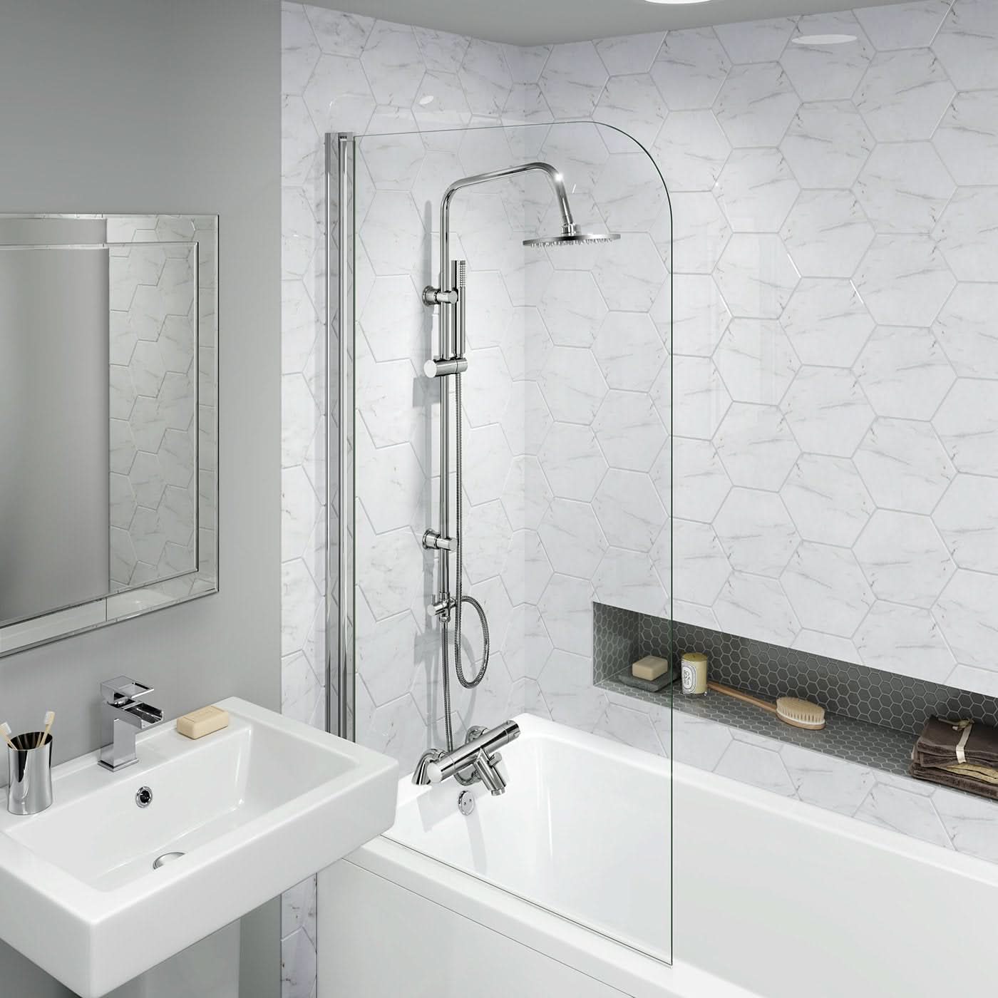 iBathUK Elevex Thermostatic Shower Mixer Set with Bath Filler, Fixed Head & Handset - Chrome