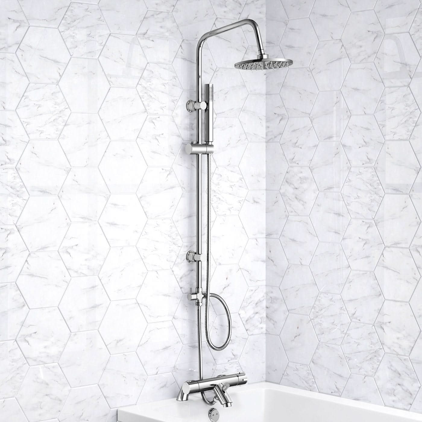 iBathUK Elevex Thermostatic Shower Mixer Set with Bath Filler, Fixed Head & Handset - Chrome