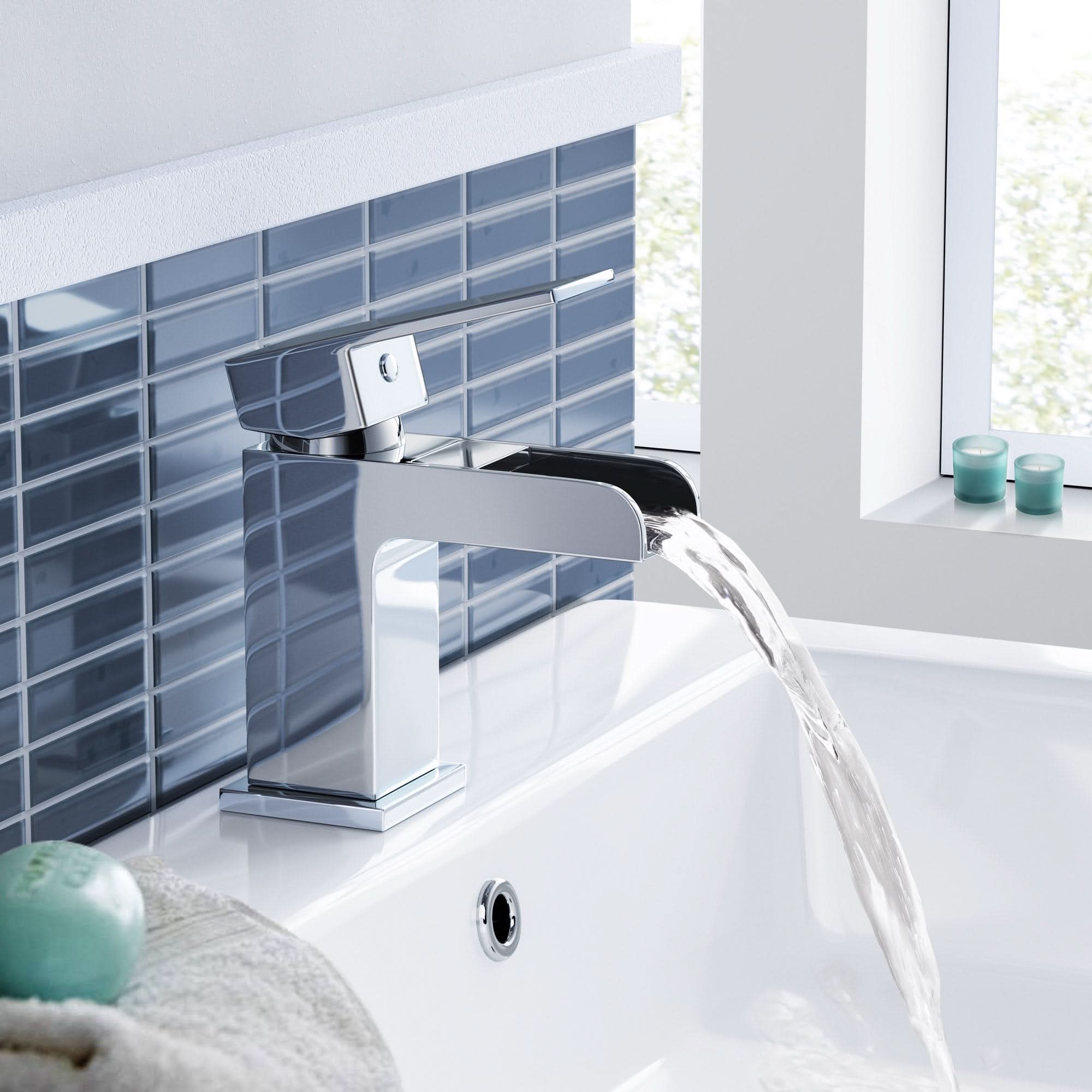 iBathUK Craven Modern Waterfall Basin Mixer Tap, Basin with Mixer Tap, Chrome Monobloc Designer Bathroom Faucet