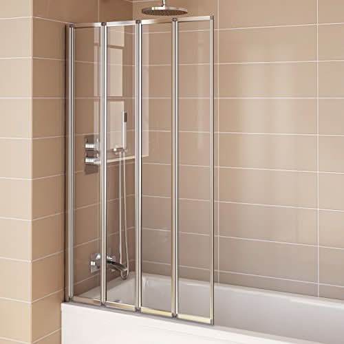 iBathUK Revolv Modern Pivot Folding Bath Shower Glass Screen, Reversible Clear Glass Door Panel, 800mm