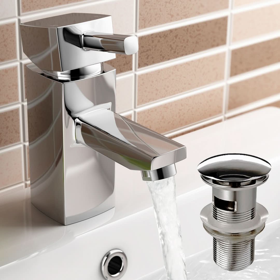 iBathUK Aqulen Cloakroom Basin Sink Mixer Tap, Bathroom Basin Mixer Taps with Modern Lever Handle Design, Chrome