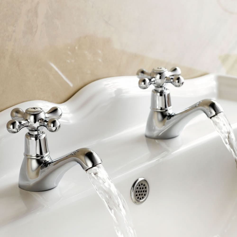 iBathUK Fylar Traditional Twin Basin Sink Hot and Cold Taps, Classic Bathroom Tap Sets for Stylish Basins and Sinks, Chrome