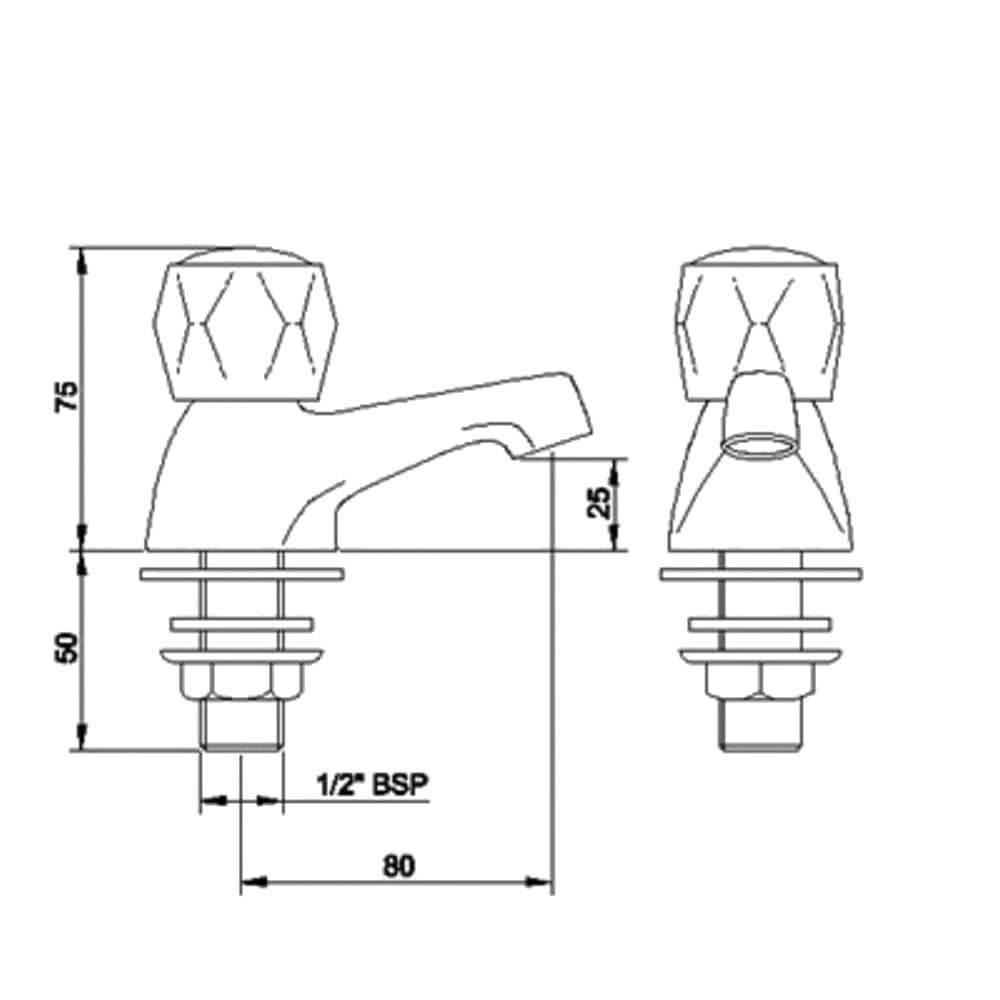 Essentials Round Dome Twin Hot and Cold Sink Basin Taps Brass Faucet Pair with Ceramic Disc Technology - Chrome