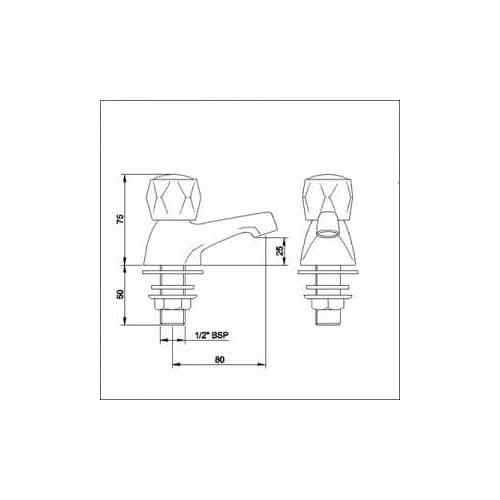 Essentials Round Dome Twin Hot and Cold Sink Basin Taps Brass Faucet Pair with Ceramic Disc Technology - Chrome
