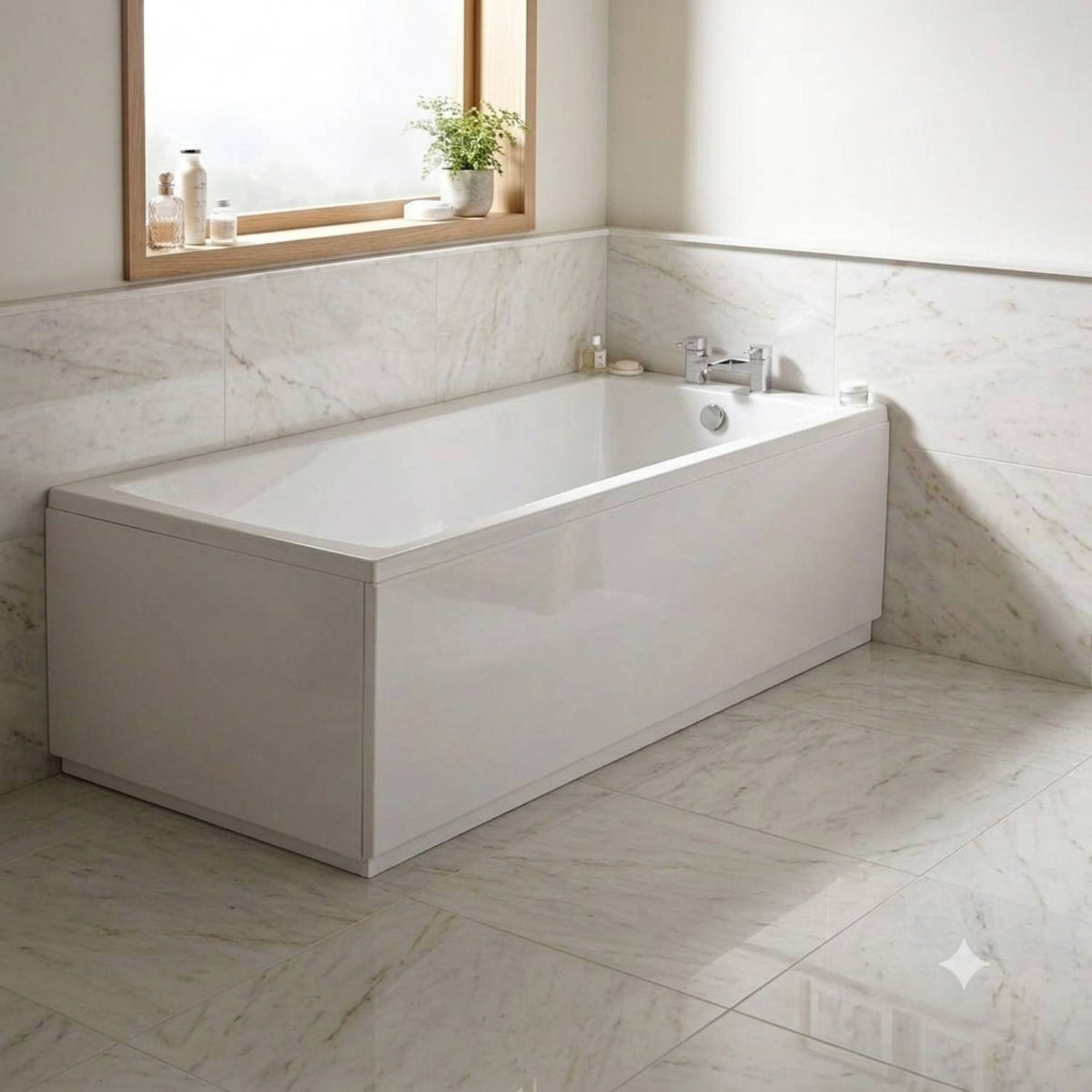 Boynton Straight Single Ended Rectangular Bath With Legs - White