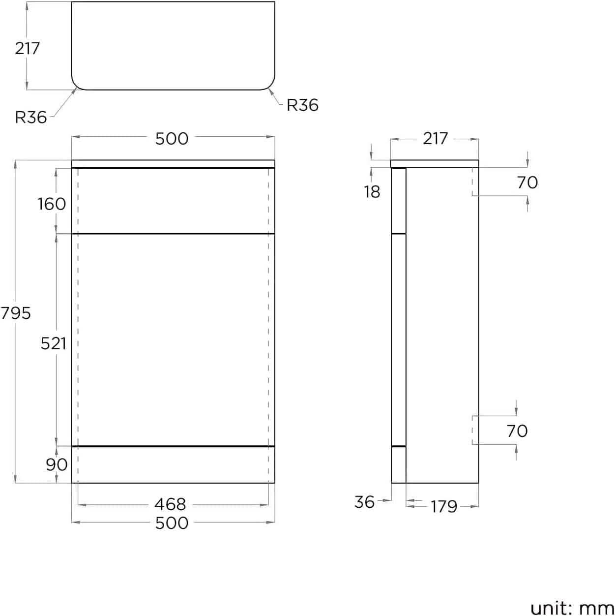 Denver 500x217 WC Unit - White Gloss (Flat Pack)