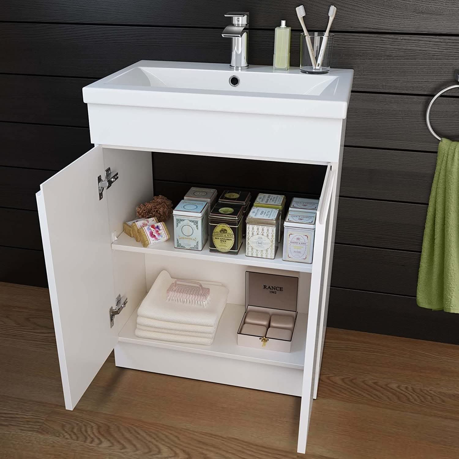 Modern Trent Square Vanity Unit With Mid-Edged Basin - 600mm x 400mm in Gloss White, ideal for UK bathrooms. Buy now!