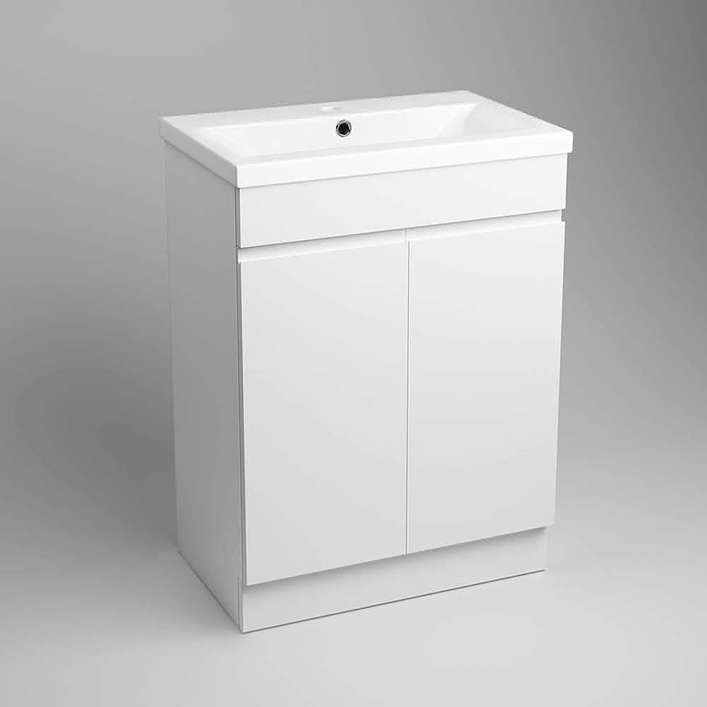 Trent Square Vanity Unit With Mid-Edged Basin - 600mm x 400mm - Gloss White (Flat Pack). Ideal bathroom storage solution. Buy online today!