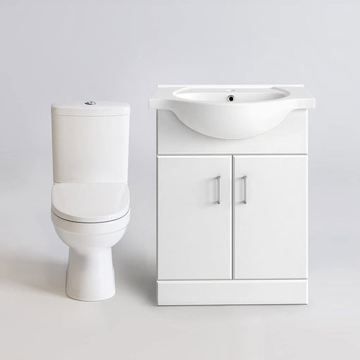 Bathroom Ceramic Suite Vanity Sink Unit Soft Close Doors + Close Coupled Toilet Set