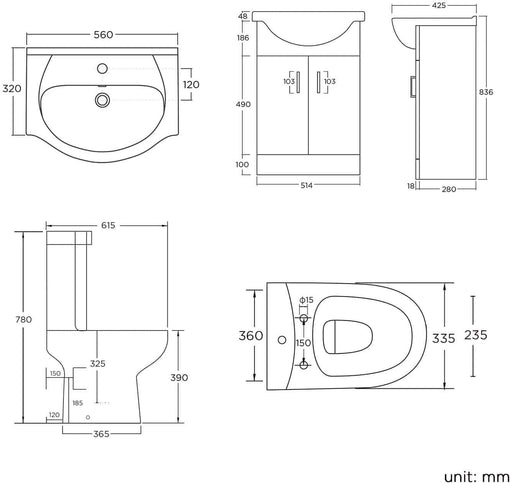 Bathroom Ceramic Suite Vanity Sink Unit Soft Close Doors + Close Coupled Toilet Set