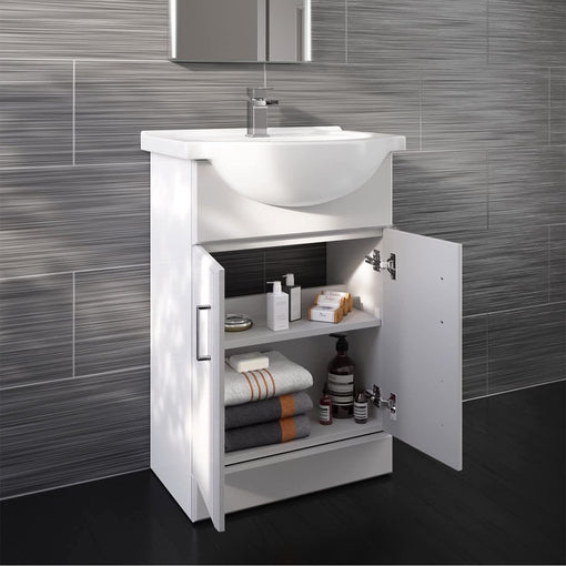 Bathroom Ceramic Suite Vanity Sink Unit Soft Close Doors + Close Coupled Toilet Set