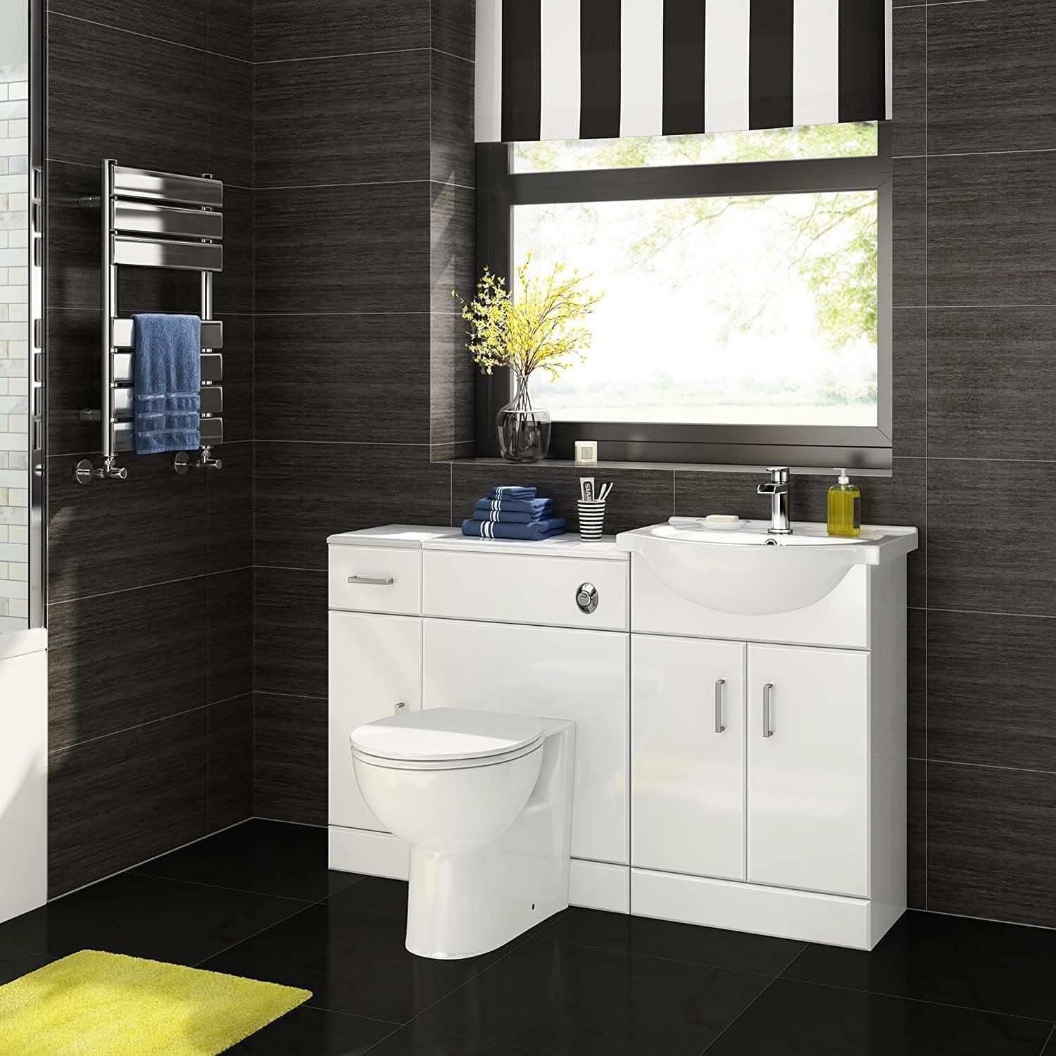Modern Gloss White Bathroom Combination Set - Includes Toilet, Seat, Vanity Unit, and Basin. Stylish, compact design for UK homes.