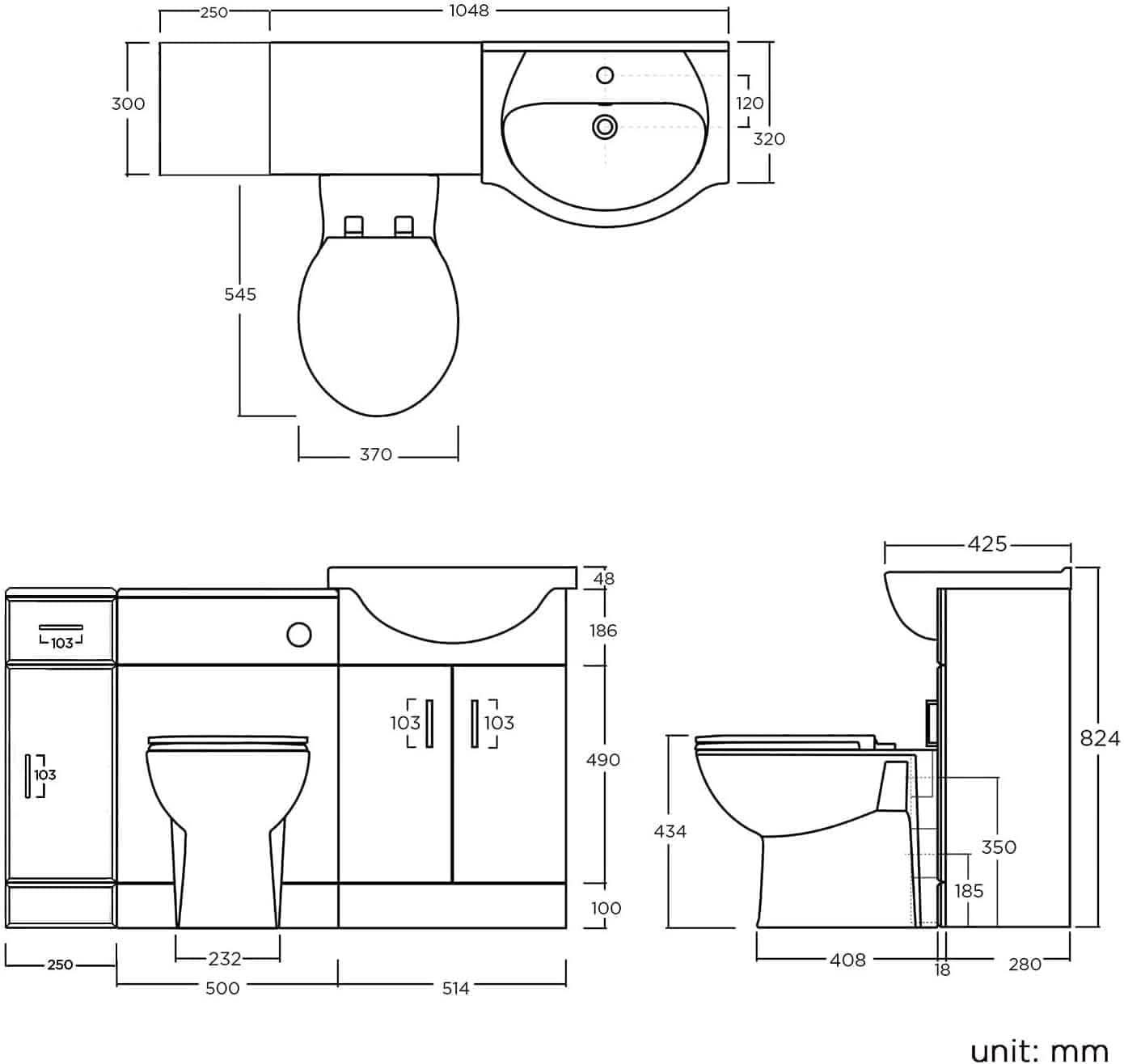 Modern Bathroom Combination Set - (Toilet, Seat, Vanity Unit and Basin) - Gloss White