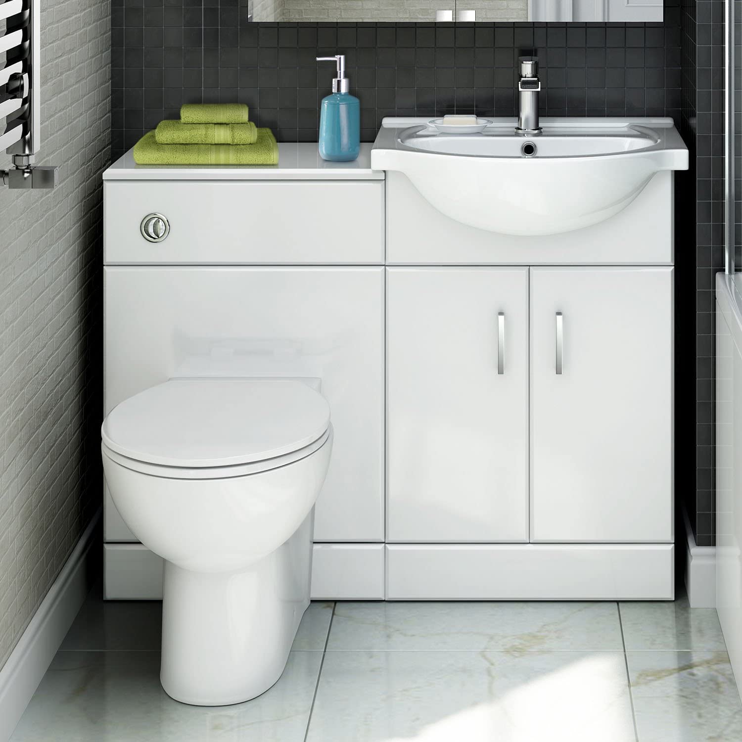 1048 mm White Gloss Vanity Unit Round Toilet Bathroom Sink Storage Furniture
