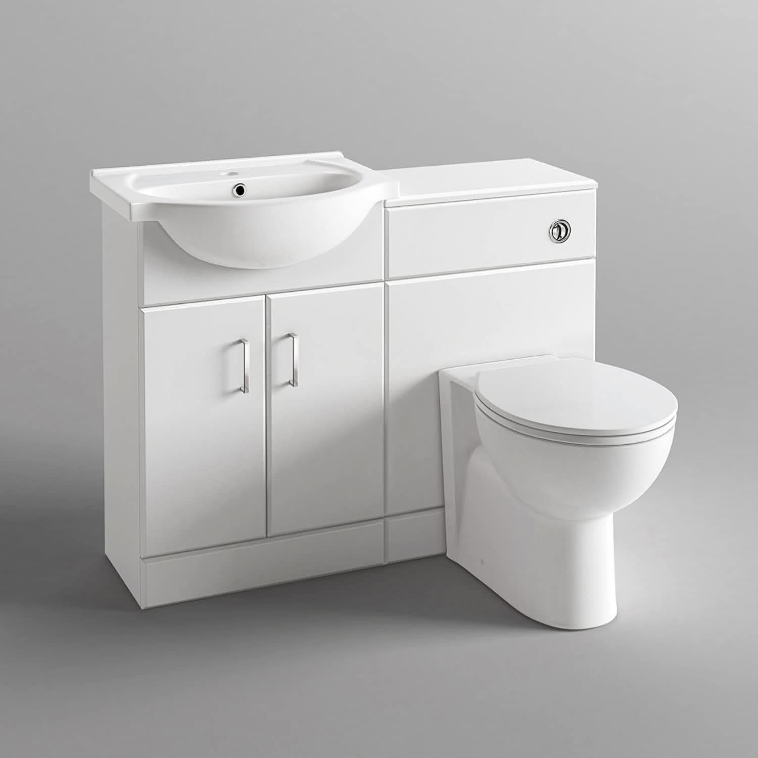 1048mm White Gloss Vanity Unit with Round Toilet, Bathroom Sink Storage Furniture, sleek design, modern bathroom, affordable luxury