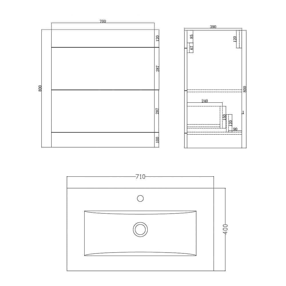 Venus 700 Mid Edged Basin Unit -2 Storage Section