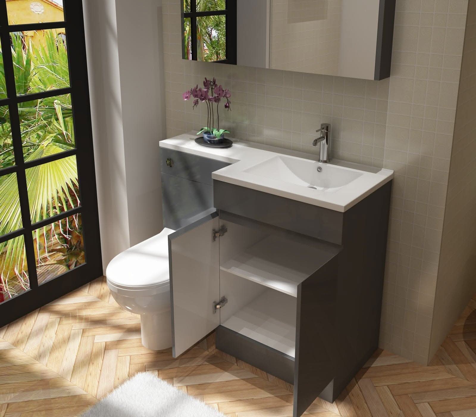 Gamma L Shape Vanity & WC Unit - RH - Anthracite Grey. Stylish bathroom furniture for modern homes. Buy now for great deals!
