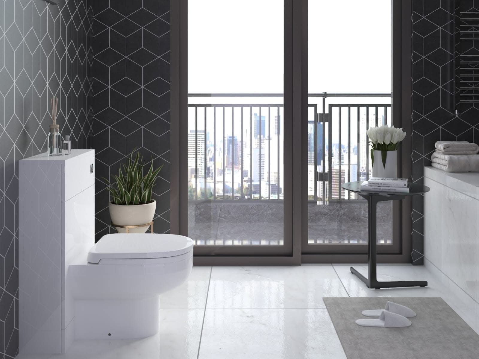 Gamma L Shape Vanity & WC Unit - RH - Anthracite Grey, modern bathroom storage solution, compact design, stylish WC unit, UK trends.