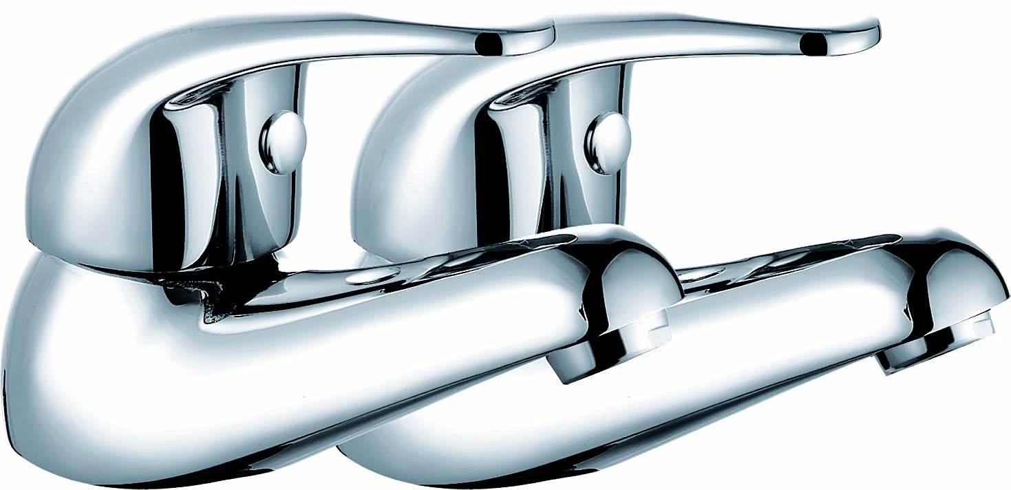 Luton Luxury Round Twin Hot and Cold Sink Basin Taps Brass Faucet Pair with Ceramic Disc Technology - Chrome