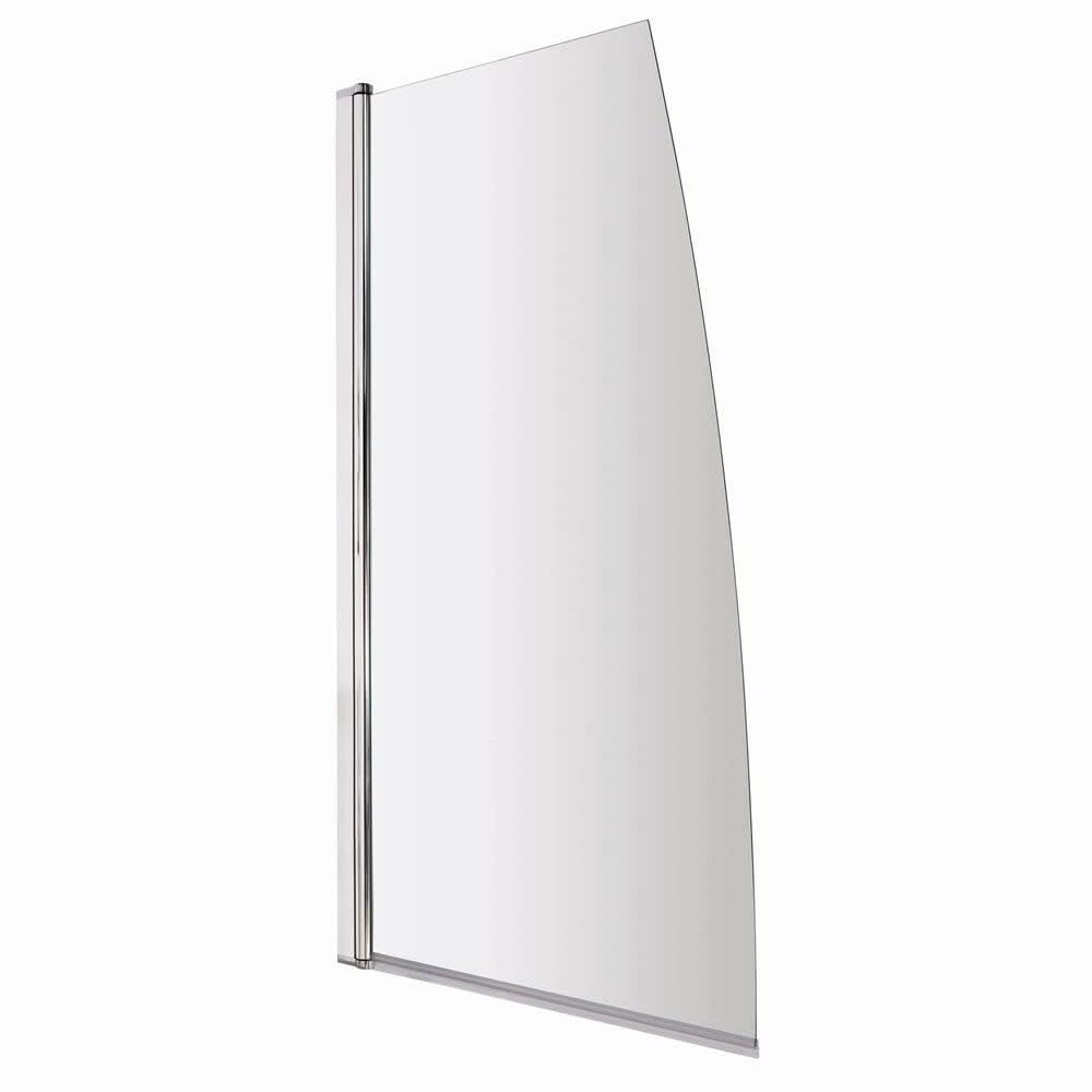 VeeBath Curira Sail Edge Toughened Safety Glass Bath Screen, Clear Modern Shower Door Panel in Chrome Finish, 1400 x 800mm