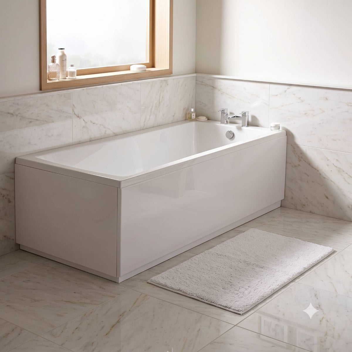 Boynton Straight Single Ended Rectangular Bath With Legs - White