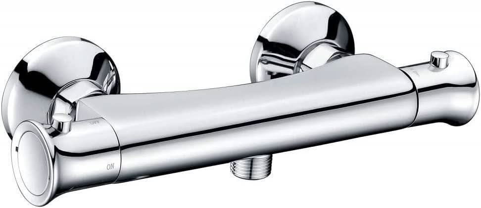 iBathUK Sola Slim Thermostatic Exposed Deck Mounted Shower Bar Mixer Valve with Bath Tap, Bathroom Tap Set with Shower, Chrome