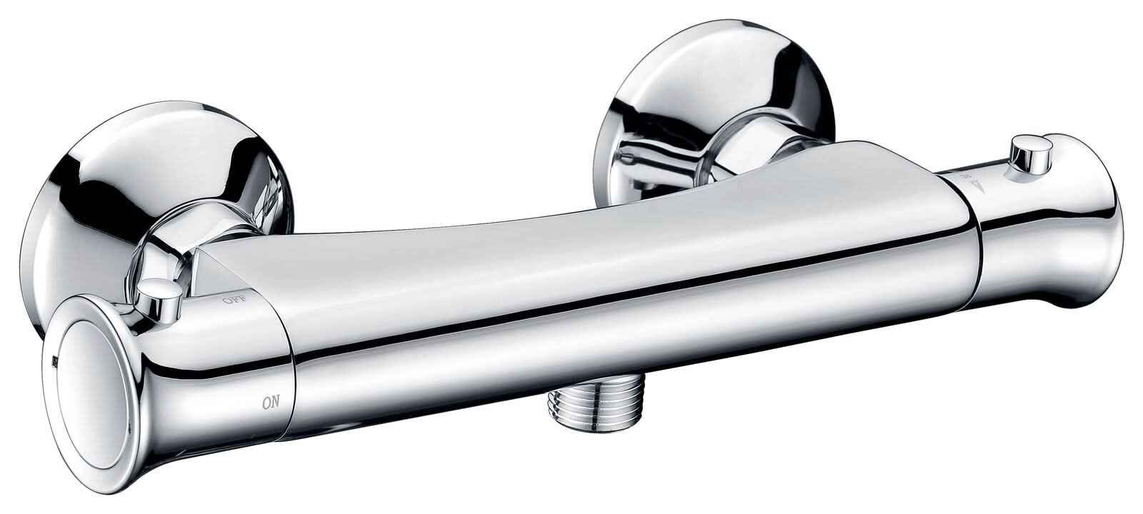 iBathUK Sola Slim Thermostatic Exposed Deck Mounted Shower Bar Mixer Valve with Bath Tap, Bathroom Tap Set with Shower, Chrome