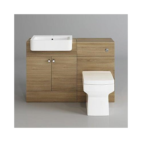 iBathUK Harper Combined Vanity Unit Bathroom Suite, Basin Cabinet with Back to Wall Toilet WC & Pan, Modern Vanity Unit with Basin Gloss White